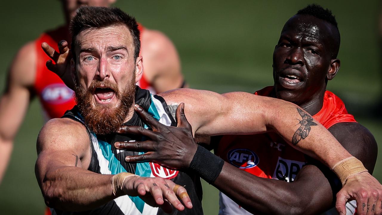 Aliir Aliir will join Charlie Dixon at Port Adelaide. (Photo by Matt Turner/AFL Photos via Getty Images).