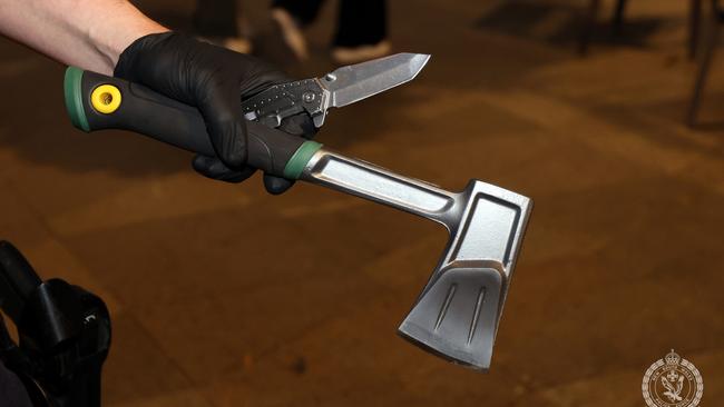 A 16-year-old boy was allegedly caught with an 8cm folding knife and a hatchet. Picture: NSW Police