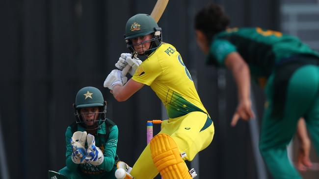 Ellyse Perry bats during the third ODI against Pakistan in Kuala Lumpur.