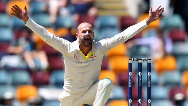 Nathan Lyon appeals during the first Ashes Test in Brisbane.