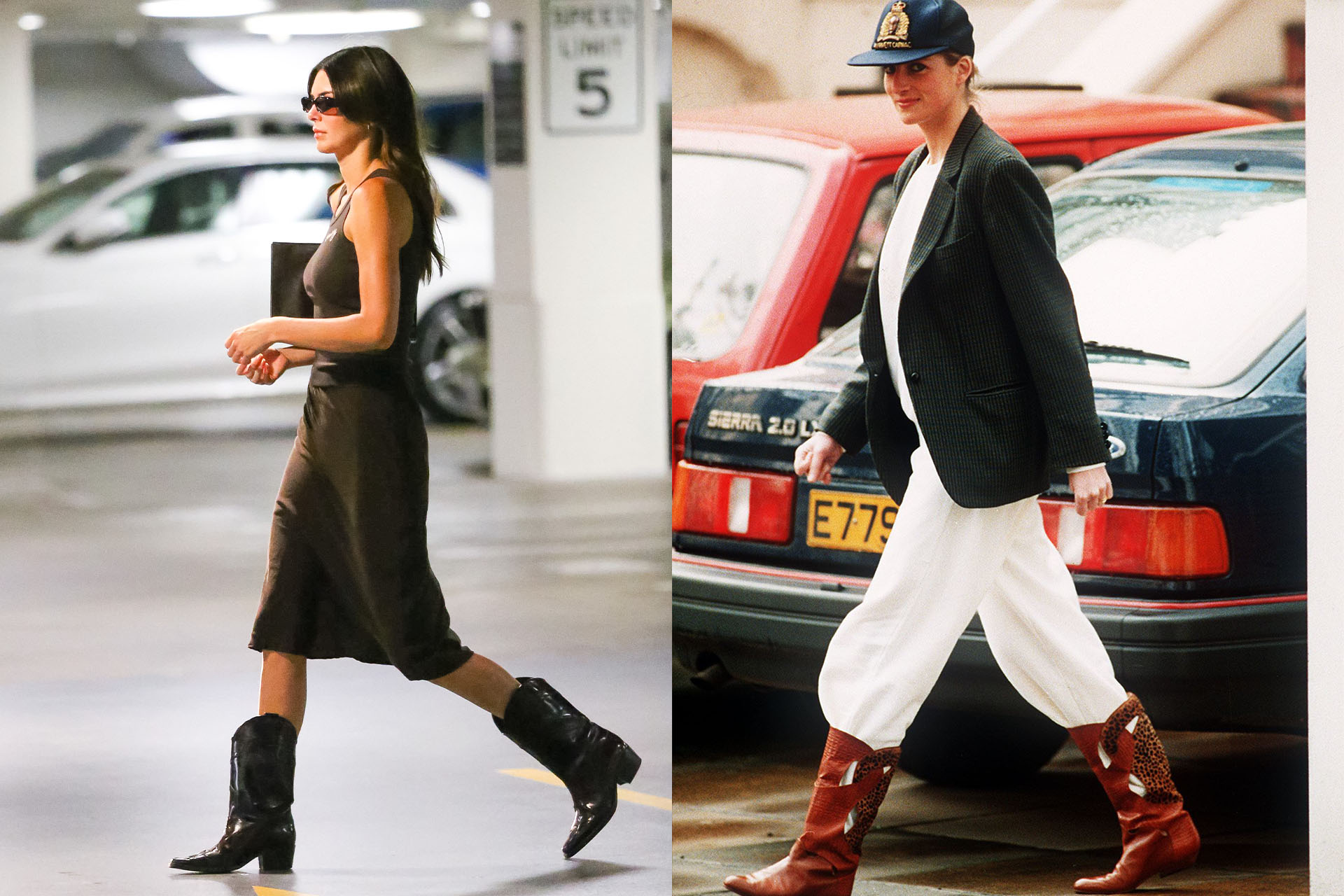 <h3>Kendall Jenner</h3><p>It was on more than one occasion where Princess Diana publicly showcased her proclivity for cowboy boots&mdash;a footwear obsession that is shared by the likes of Kendall Jenner. Lady Di was spotted in an eclectic and endlessly off-duty cool outfit of white trousers, her signature blazer jacket and baseball cap, and a pair of brown leather and leopard print cowboy boots over her pants on the school run in 1989. The tucked in pants and cowboy boots is a combo Jenner has done herself, and then in 2022, the model stepped out in Los Angeles in a simple singlet and slip midi skirt combo, and another pair of black cowboy boots&mdash;proving that Princess Diana&rsquo;s act of pairing this kind of western inspired footwear can quite literally go with anything.</p>