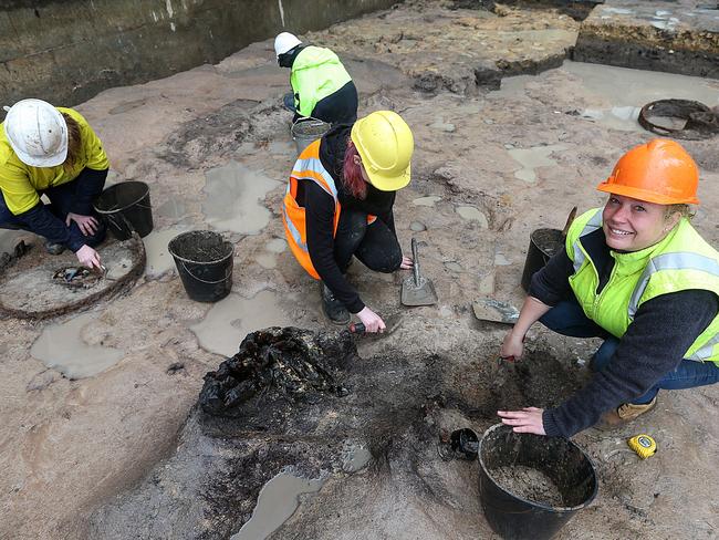 Archaeologist Liz Hawksley with volunteers at the site. Picture: Ian Currie