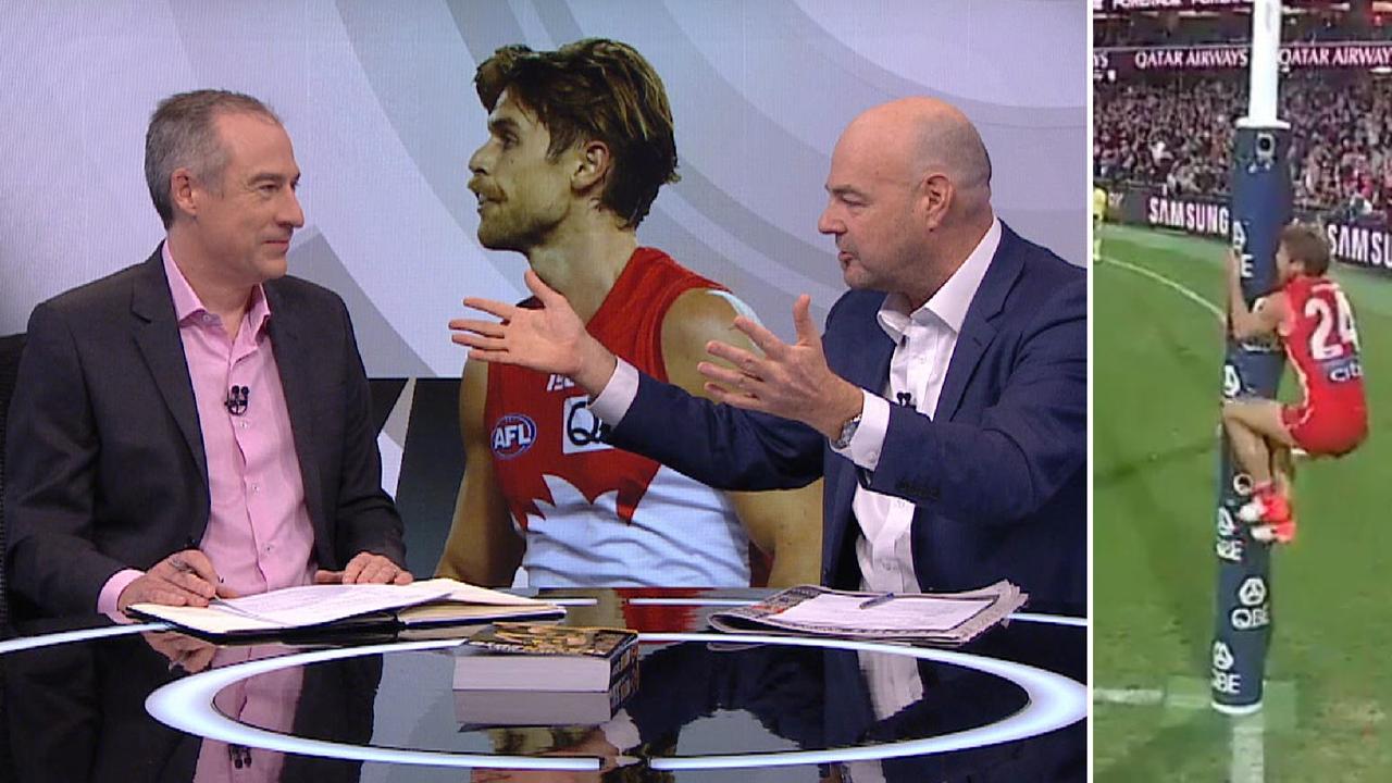 AFL 360 hosts Gerard Whateley and Mark Robinson were in furious disagreement about the Dane Rampe goalpost incident.