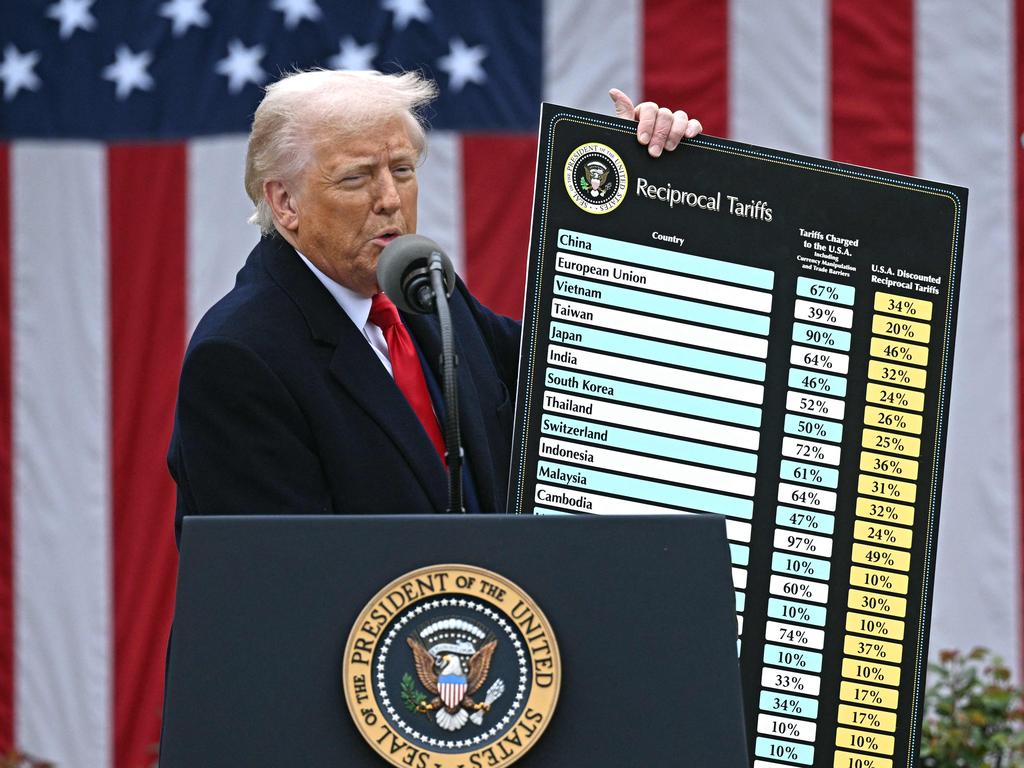 US President Donald Trump delivers remarks on reciprocal tariffs at the Whie House earlier this week. Picture: AFP