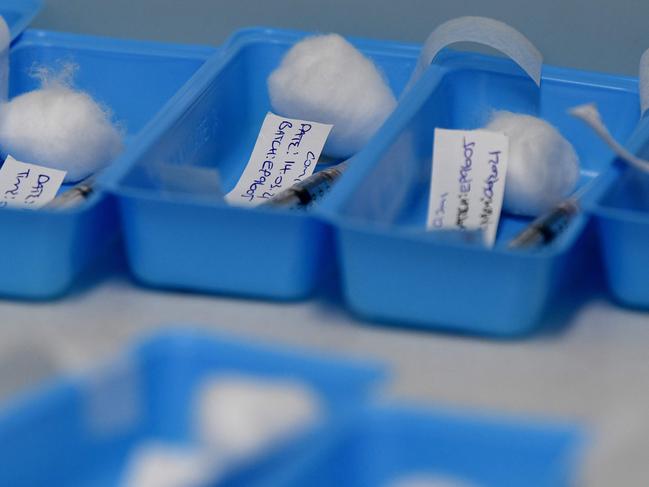 Syringes filled with the Pfizer COVID-19 vaccination are seen ready for patients. Picture: NCA NewsWire/Bianca De Marchi