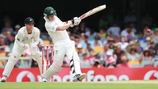 Michael Clarke pulls on his way to a century against New Zealand in 2011. Picture: Jono Searle Day