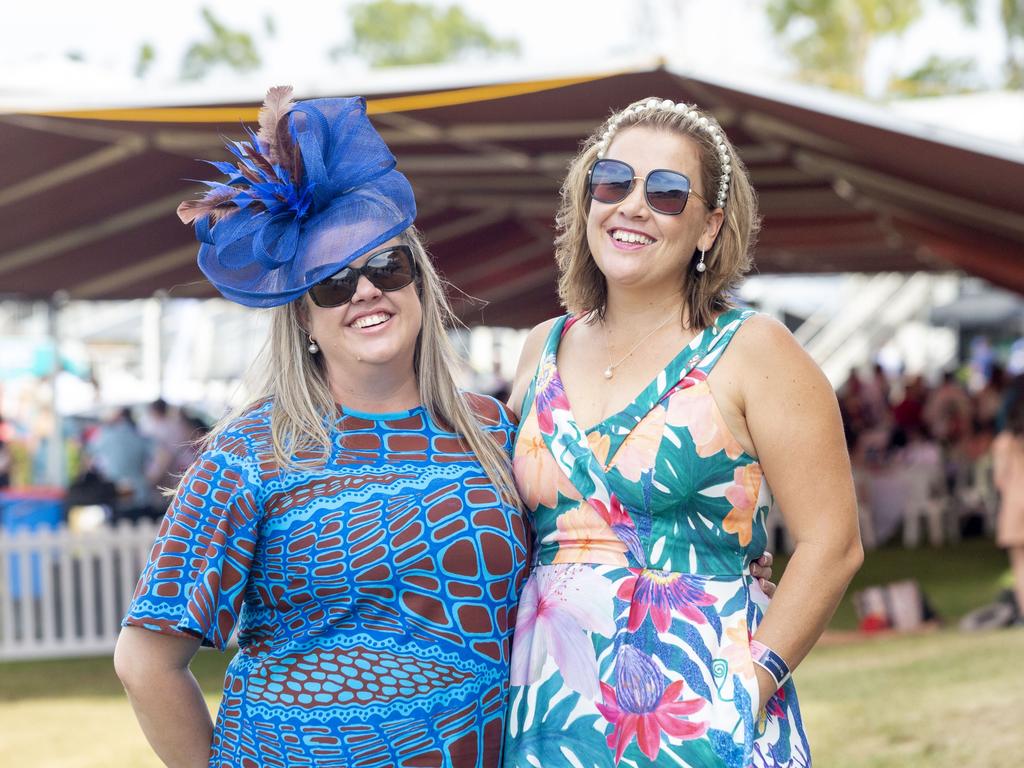 Locals Mel Visentin and Krystel Smith enjoying themselves at the Ladies Day 2022 races. Picture: Floss Adams.