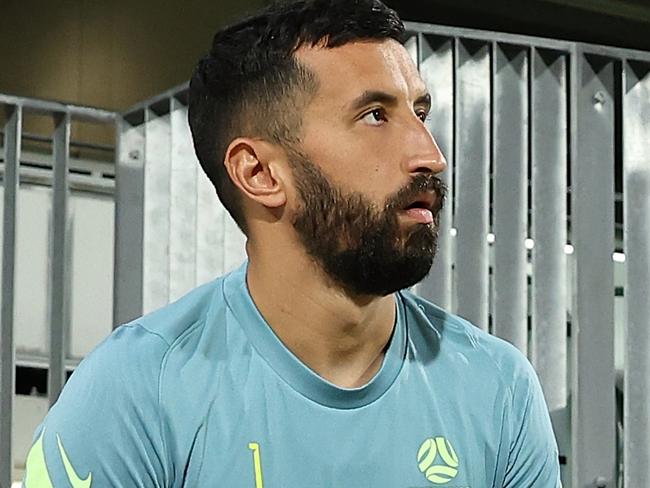 PERTH, AUSTRALIA - JUNE 10: Paul Izzo of Australia walks out from the tunnel onto the field during an Australia Socceroos press conference and training session at HBF Park on June 10, 2024 in Perth, Australia. (Photo by Paul Kane/Getty Images)