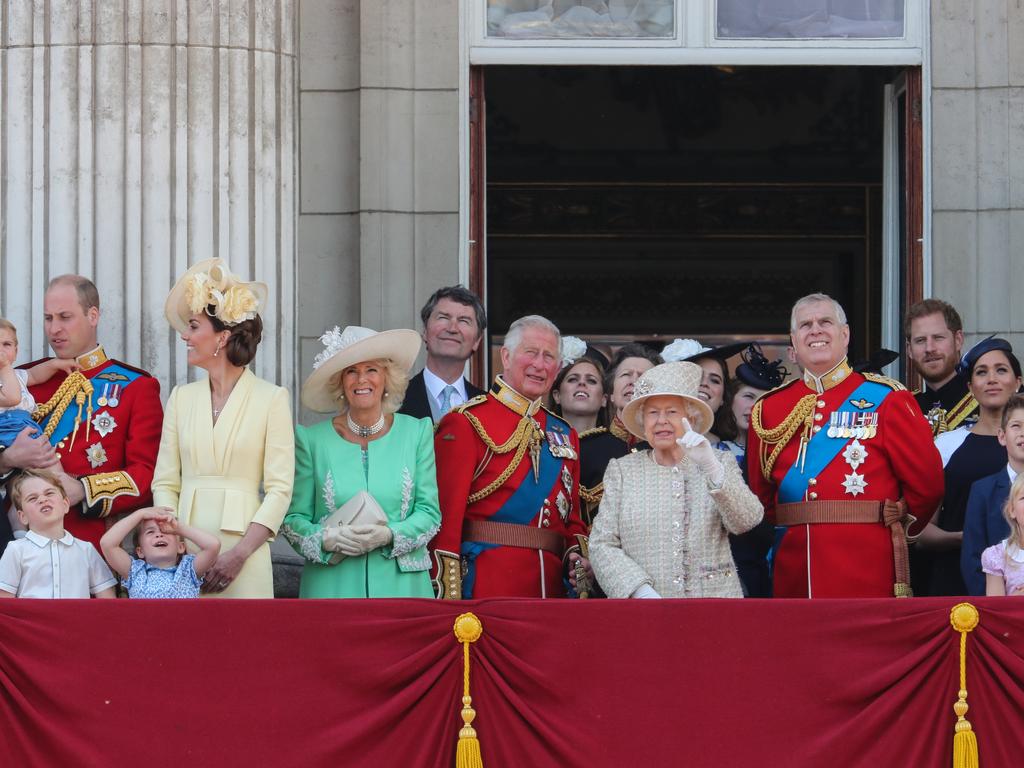 Meghan, Duchess of Sussex came out for Trooping the Colour but was hidden up the back and away from Kate, Duchess of Cambridge. Picture: Matrix Pictures