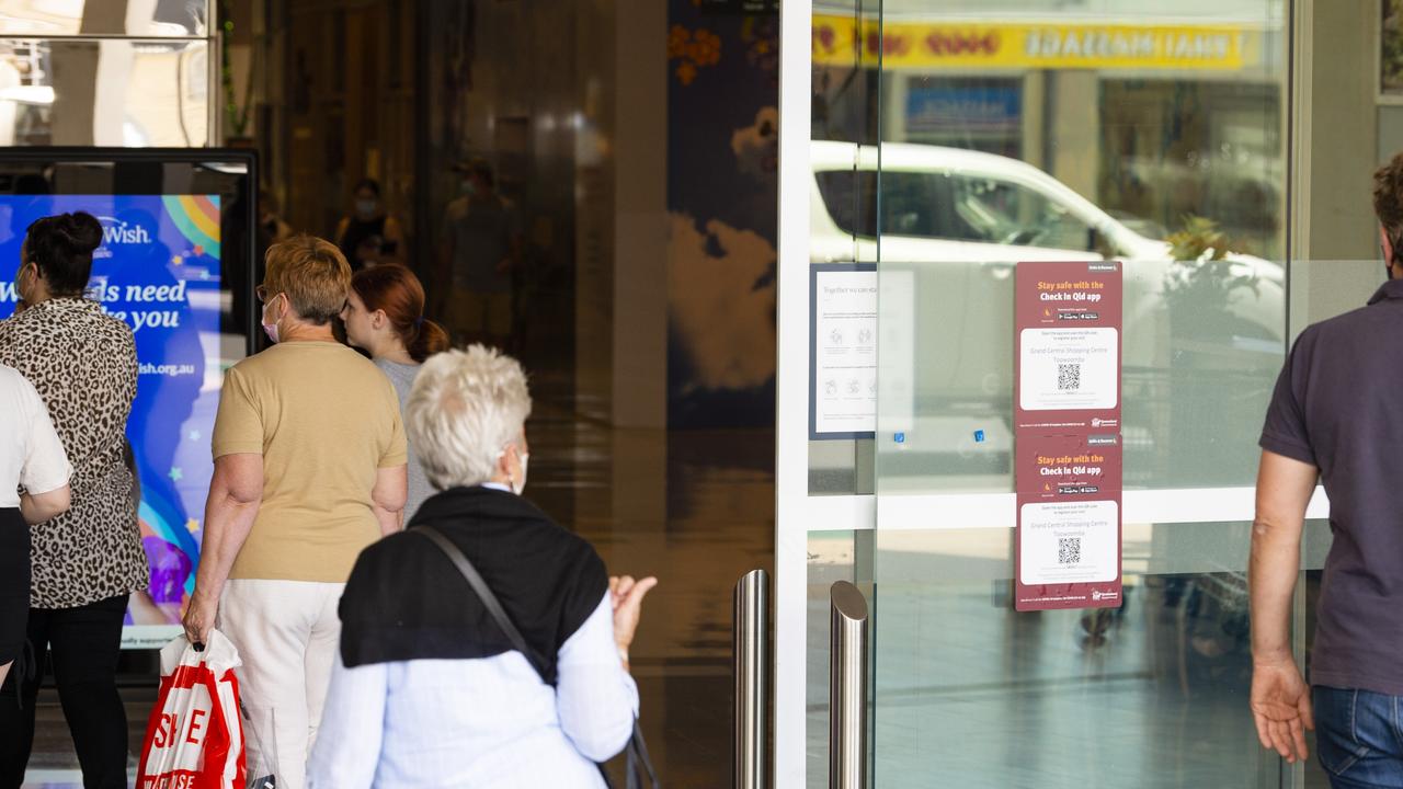 QR codes and masks in the Toowoomba CBD as Covid case numbers increase, Thursday, December 30, 2021. Picture: Kevin Farmer