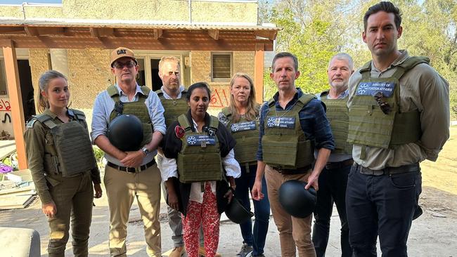 Labor MP Josh Burns (far right) on a bipartisan trip to Israel this week with (L-R) an IDF soldier, Andrew Wallace (LNP), Joel Burnie (Australia/Israel &amp; Jewish Affairs Council), Michelle Ananda-Rajah (ALP), Zoe McKenzie (Lib), Simon Birmingham (Lib), and David Fawcett (Lib).