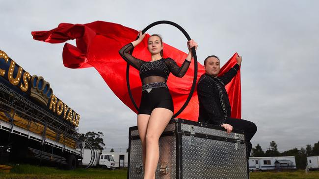 Circus Royale plan to stay in Bayswater North until after Christmas and perform some shows to thank the community. Pictured are performer Lena Knipping and owner and ringmaster Damian Syred. Picture: Josie Hayden