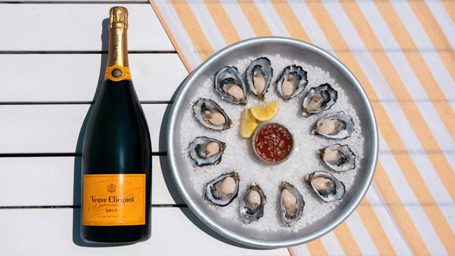 Watsons Bay Boutique Hotel’s Veuve Clicquot with some fresh oysters. Picture: Esteban La Tessa