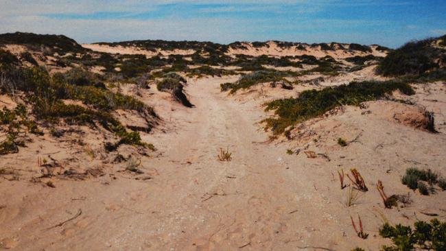 Tyre tracks in the sand dunes at Salt Creek after the alleged attack.