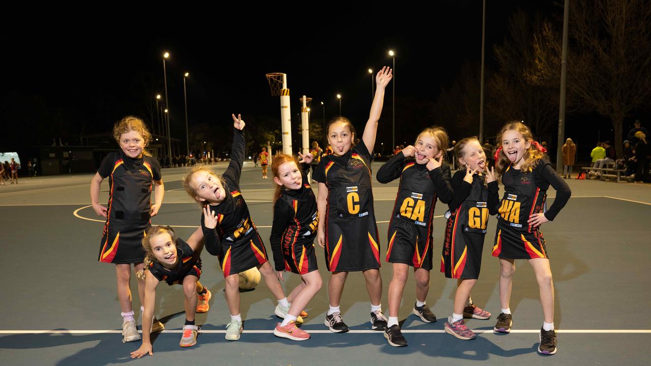 St Joseph’s Gold under-11 netball team pull their funniest faces.