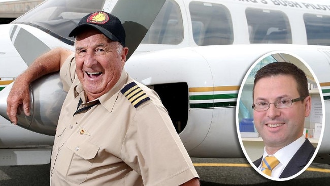 Pilot Dick Lang, and his son (in inset), plastic surgeon Dr Clayton Lang, have been killed in a Kangaroo Island fire. Pictures: News