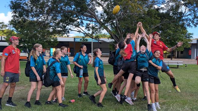 The Gold Coast Suns held numerous clinics at Darwin schools on Monday 12 May, 2025. Picture: Dept. Education NT