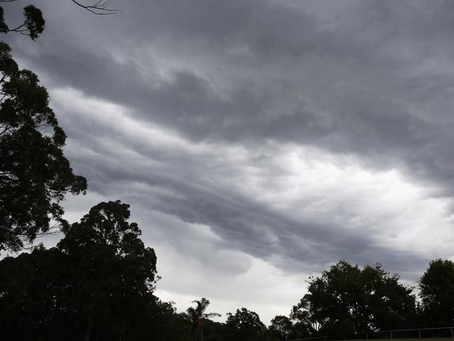 Dark clouds forming over the parramatta area this afternoon with Hail Storms predicted. Picture: David Swift.