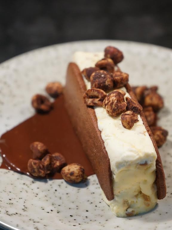 Hazelnut parfait and chocolate wafers at New Local Eatery, Hindmarsh