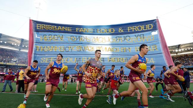 The Lions AFL Second Preliminary Final entrance. Pictures: Getty