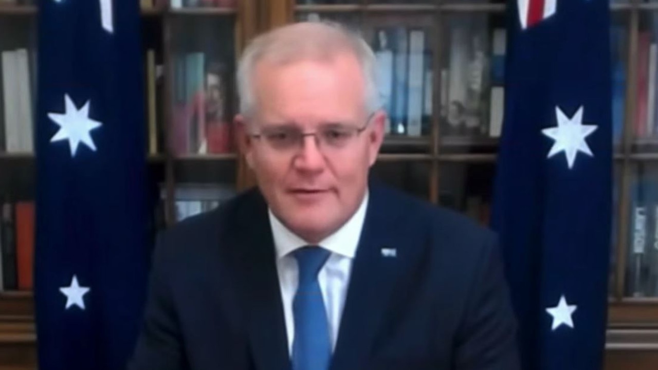 Prime Minister Scott Morrison Hhas vowed to visit Lismore when out of Covid isolation. Picture: Youtube/Lowy Institute