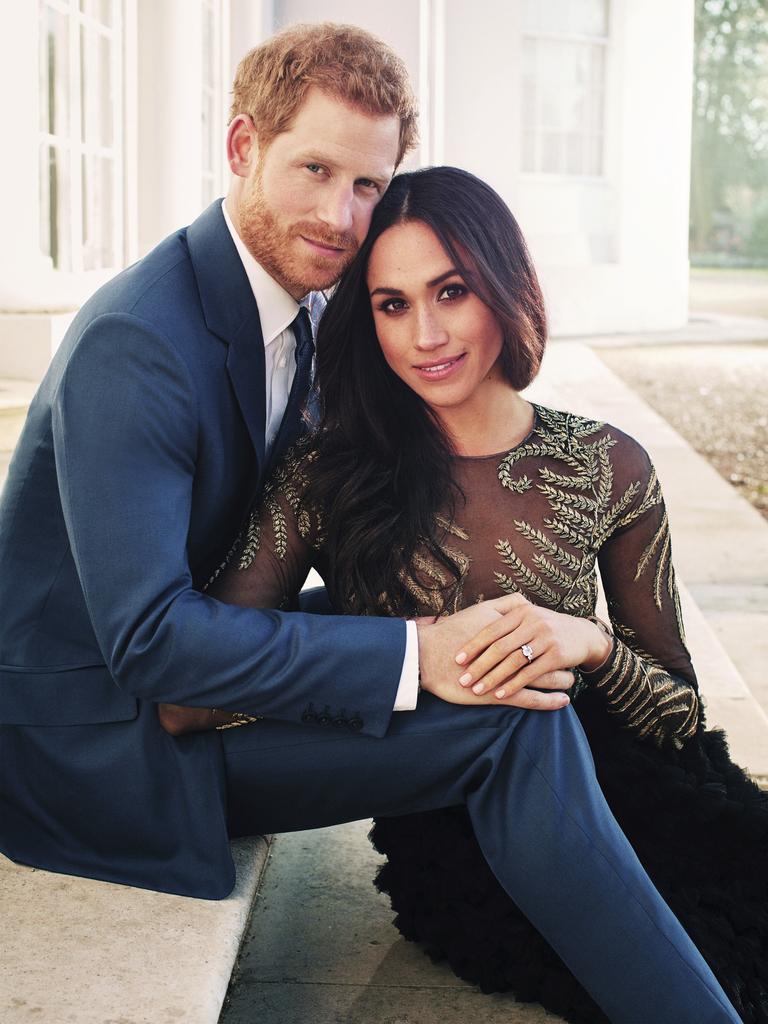 Harry and Meghan Markle’s engagement photo. Picture: Alexi Lubomirski via AP.