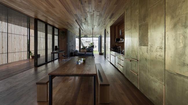 Sawmill House‘s rustic interior. Picture: Ben Hosking