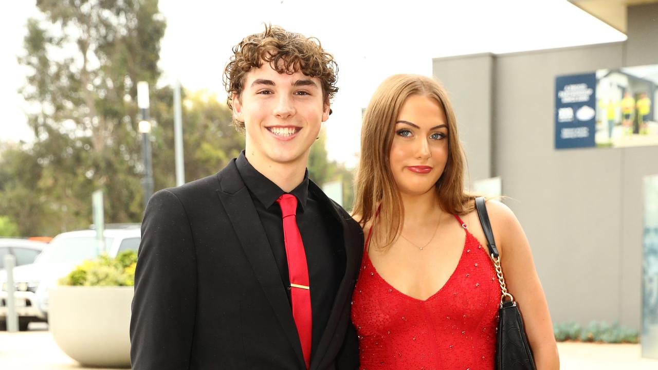 Brady Kriders and Claire Sherlock at the Belmont High School year 12 graduation at GMHBA Stadium. Picture: Alison Wynd