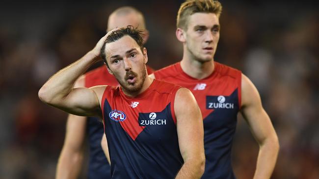 Is Melbourne feeling the pinch up forward without Jesse Hogan? Picture: Julian Smith.