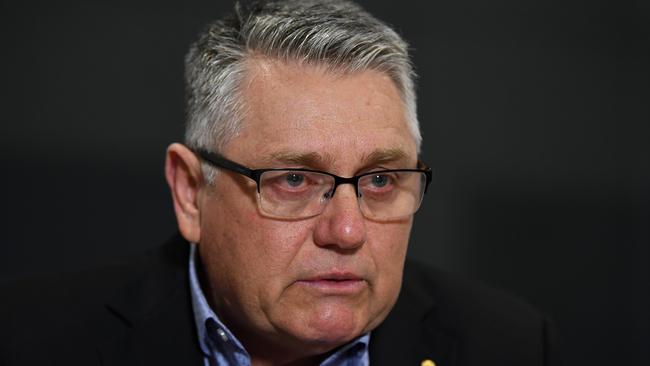 Ray Hadley broke down in tears during a press conference about his son’s arrest. Picture: Joel Carrett