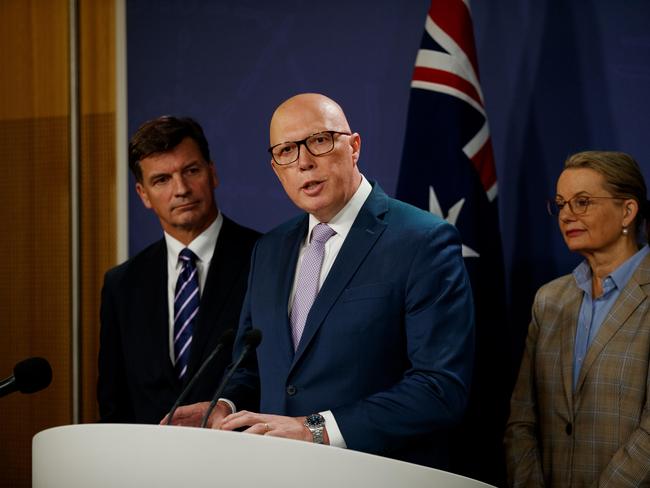 SYDNEY, AUSTRALIA - NewsWire Photos JUNE 19, 2024: Federal Opposition leader Peter Dutton during a joint press conference with Angus Taylor, Sussan Ley, David Littleproud and Ted OÃBrien on Wednesday. Picture: NewsWire / Nikki Short