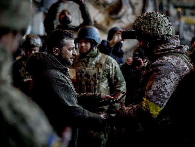 Ukraine President Volodymyr Zelenskyy visits the frontline. Picture: AFP