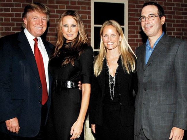 Donald and Melania Trump, Steven Mnuchin and his now-ex wife, Heather deforest Crosby in 2008. Picture: Supplied