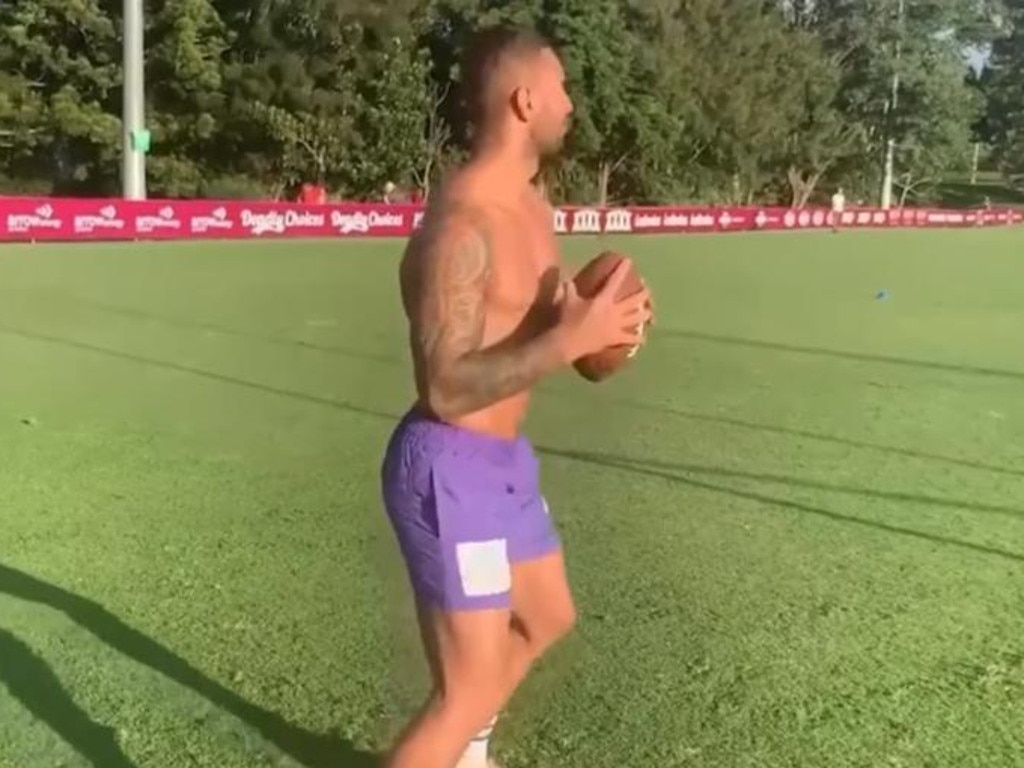Quade Cooper practices his gridiron throw. The former Wallabies star is making a switch to flag football. Picture: Supplied
