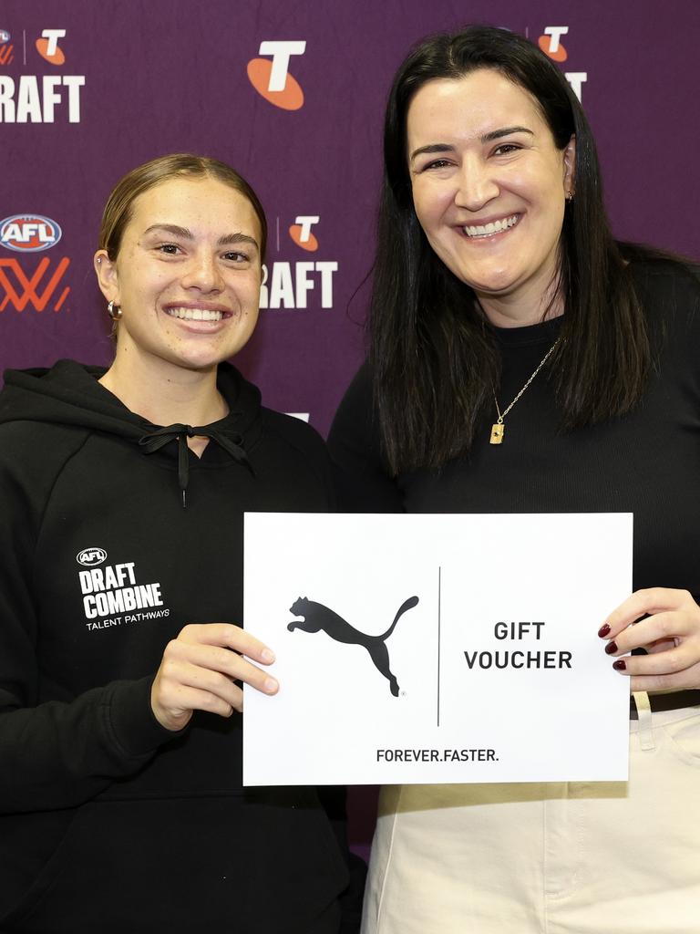 Zipporah Fish with Laura Kane during 2024 AFLW National Draft Combine. Picture: Martin Keep/AFL Photos/via Getty Images.