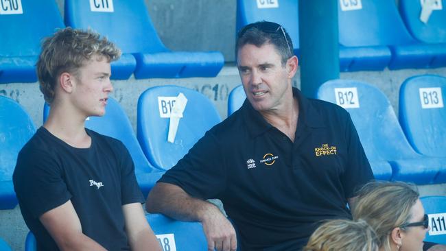 Brad Fittler sits with Noah Allen, the brother of Eddie. Picture: Danielle Smith