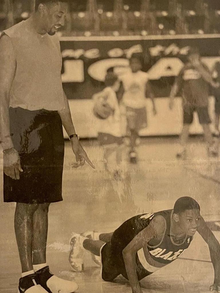 Scottie puts Antron through some push-ups during his time with the Portland Trail Blazers.