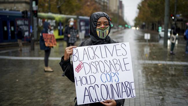 A protester at Saturday’s second Black Lives Matter rally in Adelaide. Picture: Mike Burton