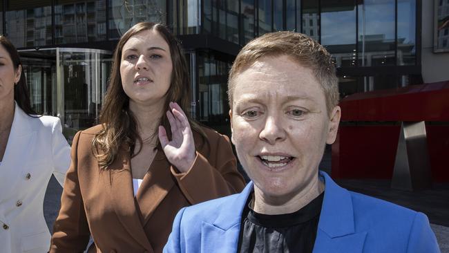 Brittany Higgins with the Victims of Crime Commission Heidi Yates outside the Supreme Court. Picture: NCA NewsWire / Gary Ramage