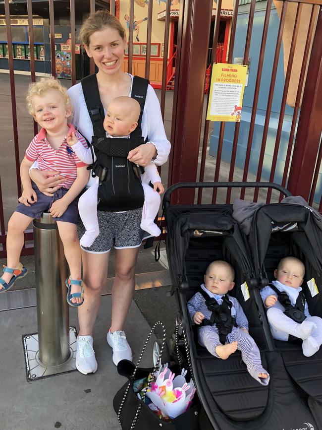 Victoria Harris with her four kids all under the age of three.