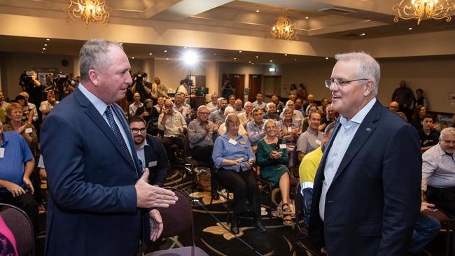 Barnaby Joyce chats with his boss in Rockhampton on Wednesday.