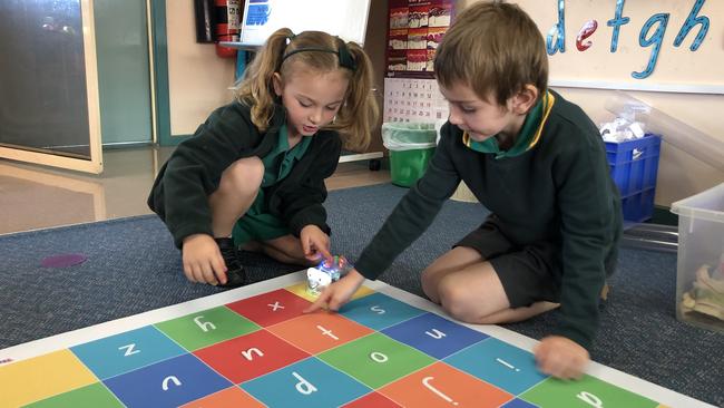 Westlawn Public School students use blue-bots to develop their skills in coding.