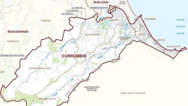 A map showing the State electorate of Currumbin on the Gold Coast.