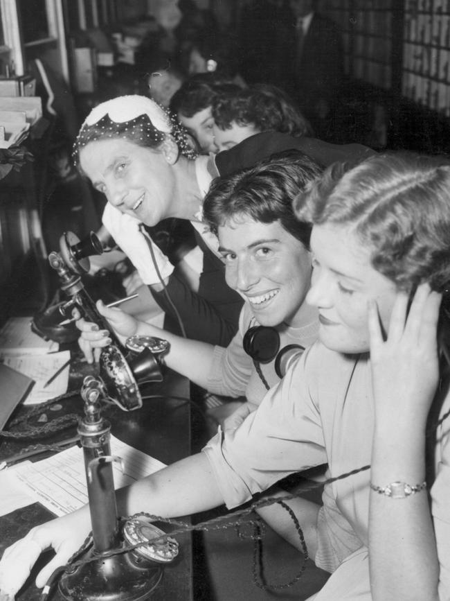 Dame Elisabeth Murdoch answering phones for the Good Friday Appeal; circa 1950s. Picture: Laurie Richards Studio/Royal Children’s Hospital Archives