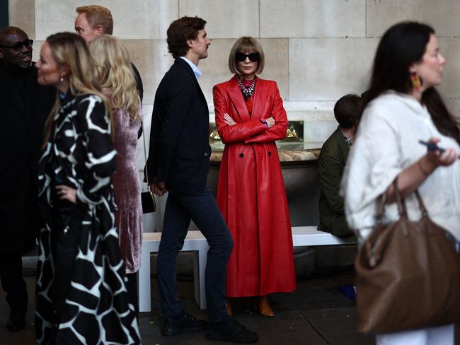 Vogue editor-in-chief Anna Wintour is seen in red ahead of a catwalk presentation for Erdem's Spring/Summer 2024 collection, at London Fashion Week. Picture: Henry Nicholls/AFP