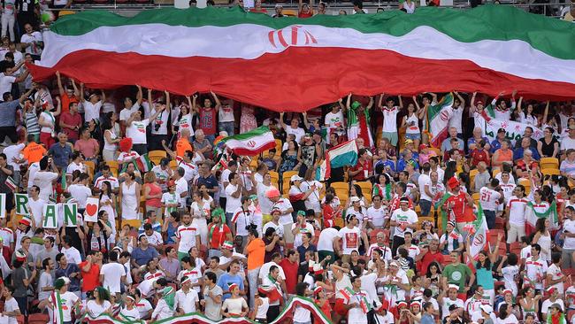 Iranian fans make some noise at Suncorp Stadium.