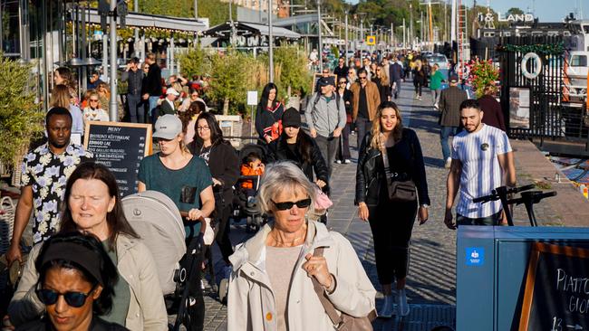 People walk on Stranvagen in Stockholm on the weekend. Picture: AFP