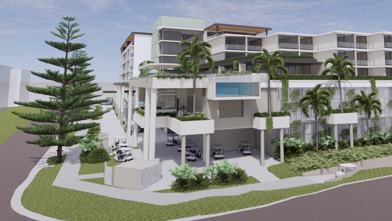 Artist's impression of a proposed major twin development for the Bargara esplanade which includes a pool, rooftop garden and wellness centre.