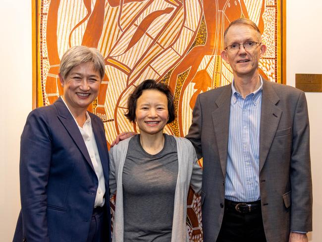 Cheng Lei with Foreign Minister Penny Wong and Australian ambassador to Beijing Graham Fletcher. Picture: Clare Armstrong