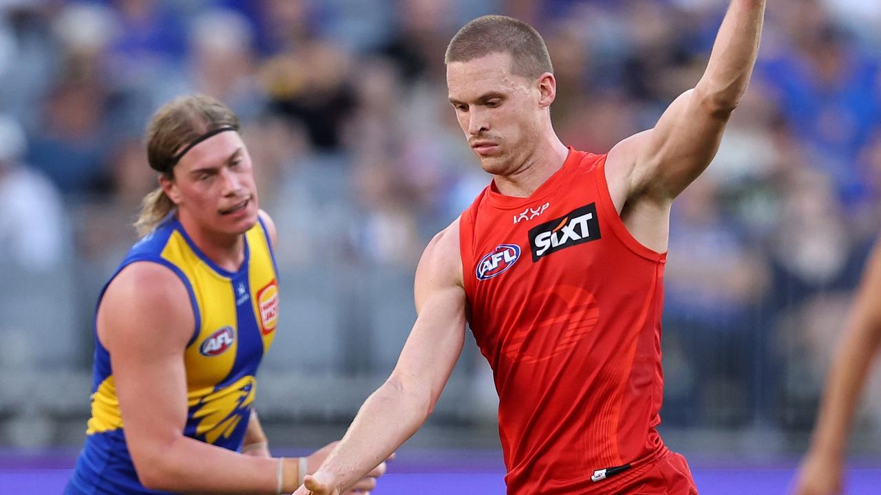 PERTH, AUSTRALIA - MARCH 16: Noah Anderson of the Suns in action during the round one AFL match between West Coast Eagles and Gold Coast Suns at Perth Stadium, on March 16, 2025, in Perth, Australia. (Photo by Paul Kane/Getty Images)